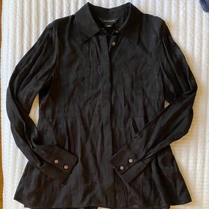 Club Monaco Black Button-Up Floral Print Blouse